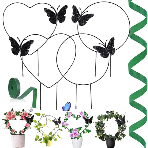 5 Stück Rund Herzförmig rankhilfen, Rankhilfe Metall Herzförmig, Kletterpflanzen für Zimmerpflanzen, Blumenstütze, mit 4M Pflanzenbinder, für zimmerpflanzen, kleine Pflanzen, Weinreben und Blumen von Kakveiai