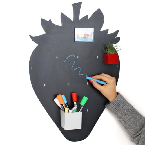 KalaMitica - Magnettafel, Kreidetafel, magnetische Wandtafel aus Stahl - Beschreibbare Pinnwand für Magnete, Notizen und Dekoration - Erdbeere, 56x38 cm, Schwarz Anthrazit von KalaMitica