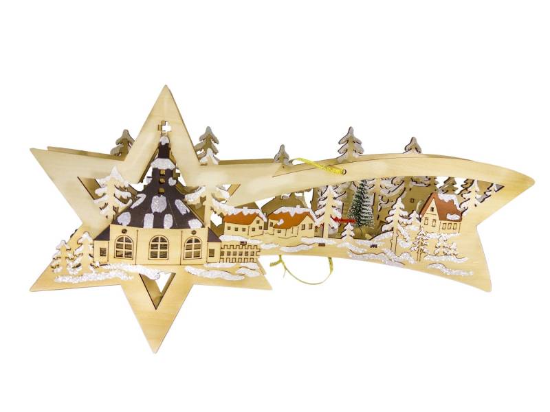 Kaladia Dekoobjekt beleuchtete Holzdekoration Sternschnuppe - Winterlandschaft mit Dorf, Batteriebetrieb für flexible Aufstellung - für Wand, Fenster oder Tür Kaladia Dekoobjekt beleuchtete Holzdekoration Sternschnuppe - Winterlandschaft mit Dorf, Batteriebetrieb für flexible Aufstellung - für Wand, Fenster oder Tür von Kaladia