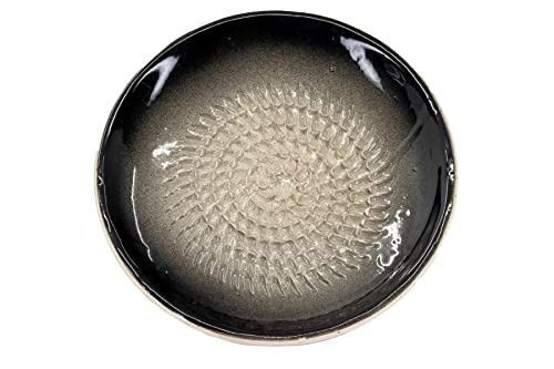 Kaladia Keramik Reibeteller/Keramikhobel Unifarbend - ideal für Ingwer, Parmesan etc. - in Schwarz - Durchmesser: 12 cm - handgemacht & handbemalt - Made in Spain von Kaladia