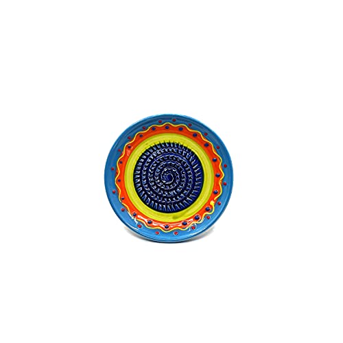 Kaladia - Keramik Reibeteller/Keramikhobel - ideal für Ingwer, Parmesan etc. - Motiv: Blau/Orange/Grün - Durchmesser: 12 cm - handgemacht & handbemalt - Made in Spain von Kaladia