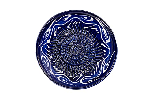 Kaladia - Keramik Reibeteller/Keramikhobel - ideal für Ingwer, Parmesan etc. - Motiv: Blau mit weißem Dekor - Durchmesser: 13 cm - handgemacht & handbemalt - Made in Spain von Kaladia