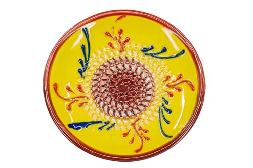 Kaladia - Keramik Reibeteller/Keramikhobel - ideal für Ingwer, Parmesan etc. - Motiv: Gelb & Rot - Durchmesser: 12 cm - handgemacht & handbemalt - Made in Spain von Kaladia