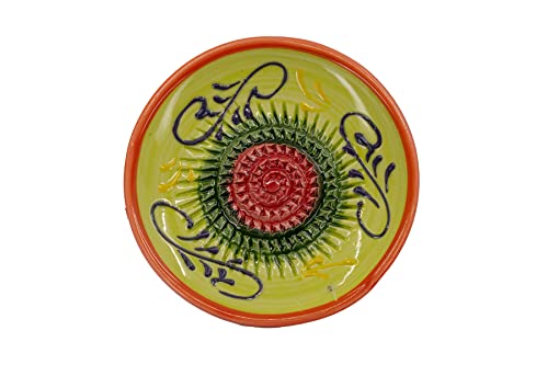 Kaladia - Keramik Reibeteller/Keramikhobel - ideal für Ingwer, Parmesan etc. - Motiv: Grün mit Lila Dekor - Durchmesser: 12 cm - handgemacht & handbemalt - Made in Spain von Kaladia