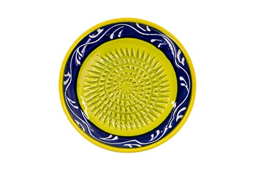 Kaladia - Keramik Reibeteller/Keramikhobel - ideal für Ingwer, Parmesan etc. - Motiv: Grün & Blau - Durchmesser: 12 cm - handgemacht & handbemalt - Made in Spain von Kaladia
