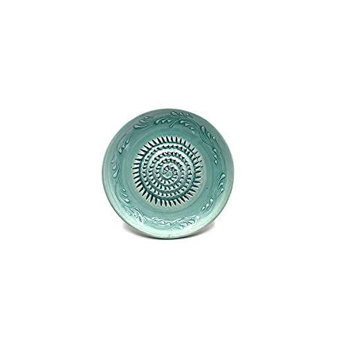 Kaladia - Keramik Reibeteller/Keramikhobel - ideal für Ingwer, Parmesan etc. - Motiv: Türkis - Durchmesser: 12 cm - handgemacht & handbemalt - Made in Spain von Kaladia