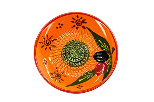 Kaladia - Keramik Reibeteller/Keramikhobel - ideal für Ingwer, Parmesan etc. - Motiv: braune Sonne und Oliven - Durchmesser: 12 cm - handgemacht & handbemalt - Made in Spain von Kaladia