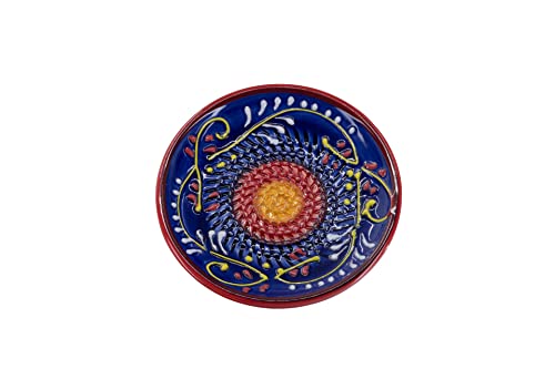 Kaladia Keramik Reibeteller/Keramikhobel - ideal für Ingwer, Parmesan etc. - in Blau mit rotem Rand - Durchmesser: 12 cm - handgemacht & handbemalt - Made in Spain von Kaladia