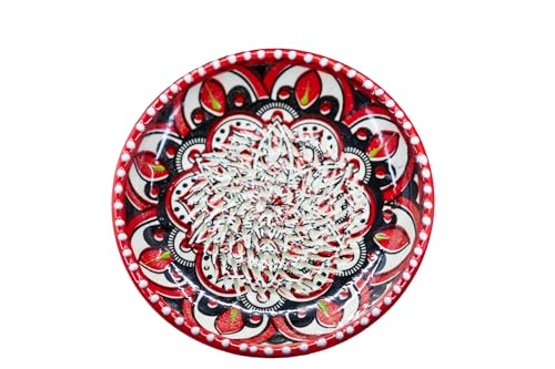 Kaladia Keramik Reibeteller/Keramikhobel - ideal für Ingwer, Parmesan etc. - in Rot, Weiß & Schwarz mit Gazanien Muster - Durchmesser: 12 cm - handgemacht & handbemalt - Made in Spain von Kaladia