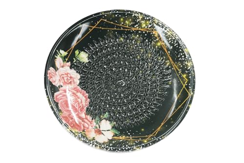 Kaladia Keramik Reibeteller/Keramikhobel - ideal für Ingwer, Parmesan etc. - in Schwarz mit rosa Rose - Durchmesser: 12 cm - handgemacht & handbemalt - Made in Spain von Kaladia