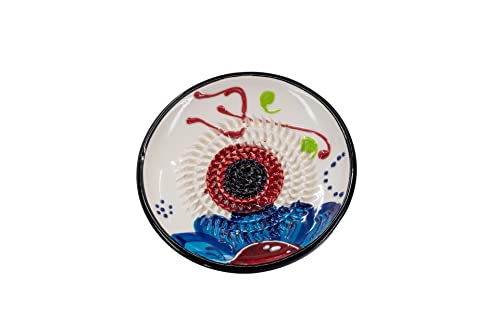 Kaladia Keramik Reibeteller/Keramikhobel - ideal für Ingwer, Parmesan etc. - in Weiß mit blauer Blüte - Durchmesser: 12 cm - handgemacht & handbemalt - Made in Spain von Kaladia