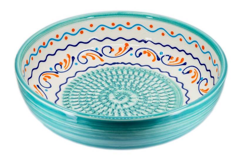 Kaladia Multireibe Reibeschüssel in Türkis Weiß, Keramik, handbemalte Küchenreibe - Made in Spain von Kaladia