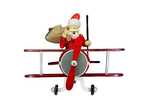 Kaladia Räuchermännchen/Räucherfigur aus Holz - Weihnachtsmann im Flugzeug - für Räucherkerzen Größe M - Größe: ca. 18 cm von Kaladia