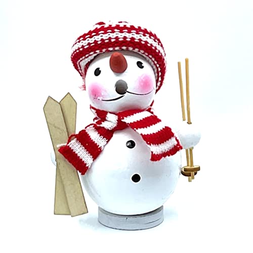 Kaladia - Rauchmann/Räucherfigur aus Holz - für Räucherkerzen Größe M - Motiv: Schneemann mit Skiern - Größe: ca. 12 cm von Kaladia