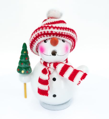 Kaladia - Rauchmann/Räucherfigur aus Holz - für Räucherkerzen Größe M - Motiv: Schneemann mit Tanne - Größe: ca. 12 cm von Kaladia