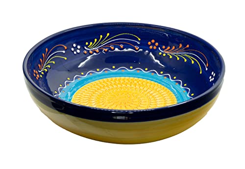Kaladia - Reibeschüssel/Keramikhobel - ideal zum Gewürze reiben und Servieren von Gerichten - Motiv: Blau/Orange - Durchmesser: 27 cm - handgemacht & handbemalt - Made in Spain von Kaladia