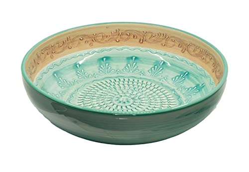 Kaladia - Reibeschüssel/Keramikhobel - ideal zum Gewürze reiben und Servieren von Gerichten - Motiv: Braun/Türkis - Durchmesser: 27 cm - handgemacht & handbemalt - Made in Spain von Kaladia