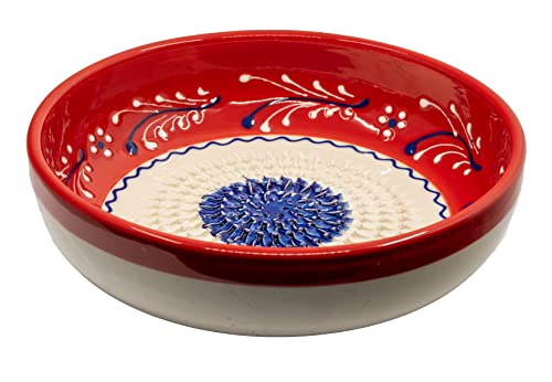 Kaladia - Reibeschüssel/Keramikhobel - ideal zum Gewürze reiben und Servieren von Gerichten - Motiv: Rot/Weiß/Blau - Durchmesser: 19 cm - handgemacht & handbemalt - Made in Spain von Kaladia