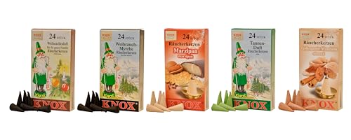 Räucherkerzen 5er Set - Traditionsmix - Tanne, Weihrauch, Weihnachtsduft, Marzipan, Gebrannte Mandel - Made in Germany von Kaladia