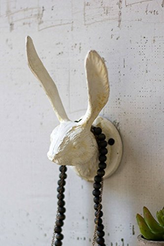 Kalalou Cast Iron Rabbit Wandhaken, gusseisen, antik-weiß, One Size von Kalalou