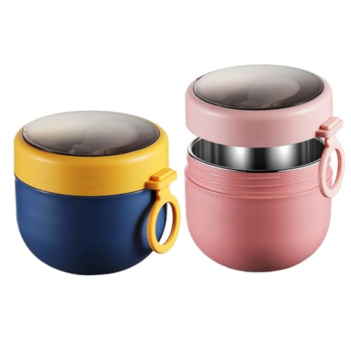 2pcs mikrowavierbare Schalen mit Deckel, 600 ml Instant Noodle Bowl mit faltbarem Löffel, hitzebeständigen und tragbaren Frühstücksbehältern, die nach Hause gehen können, Büro, Camping -Mikrowellensc von Kalastussaari