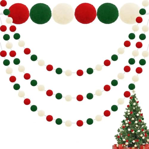 3 Packs Weihnachtsgirlande DIY Filzkugel Girlande Kit enthält niedliche Hängefilzkugel Rot weiß grüne Pompomperle mit 9, 8 -Fuß -Schnur für Baumzimmerdekoration von Kalastussaari