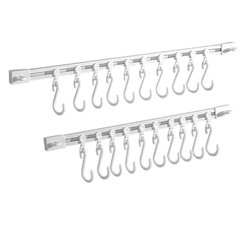 Kalastussaari 2pcs Küchen Utensilienbügel 12 & 16 Selbstkleberhaken zum Aufhängen mit 10 Slide Hooks Heavy Duty PVC Utensilienbügel für Küchenschrank, Wandkleber zum Aufhängen von Kalastussaari