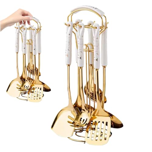 Kalastussaari 7pcs/Set Küchenutensilien Set Goldutensilien Set zum Kochen mit Utensilienhalter Spülmittel. von Kalastussaari