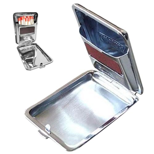Kalastussaari Edelstahl -Matchboxesen, Mini tragbare Stash -Box mit Reibungsplatte, wasserdichte Silber -Match -Halter für Match -Speicher von Kalastussaari