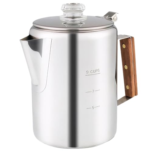 Kalastussaari Edelstahl-Perkolator-Kaffeekanne, 9-Tassen-Camping-Kaffeemaschine mit klarem Glasknopf, für Gruppencamping, Wandern, Wohnmobilreisen von Kalastussaari