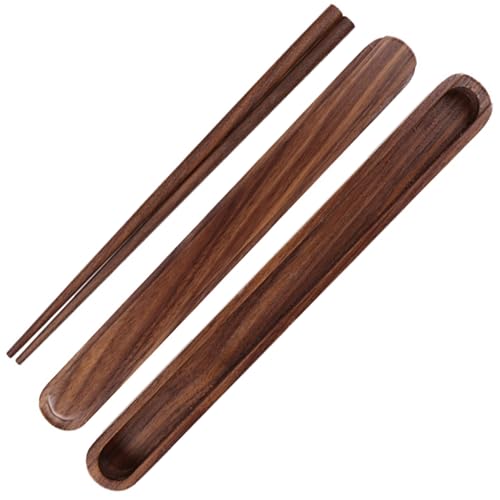 Kalastussaari Hölzerne Essstäbchen Wiederverwendbare Essstäbchen Fahrt Stäbchen mit Pull Type Hülle chinesische Stil Holzkapselstäbchen Geschirr Utensilien für Außenhygien -Dining Schwarz von Kalastussaari