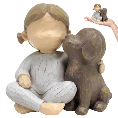 Kalastussaari Hund Engel Figur Harzmädchen Umarmung Hund Statue 3.2x2x3.1 Hundegedenkgeschenke für Hundeliebhaber, Haustierverlust, Home Office Desktop Hund Figuren von Kalastussaari
