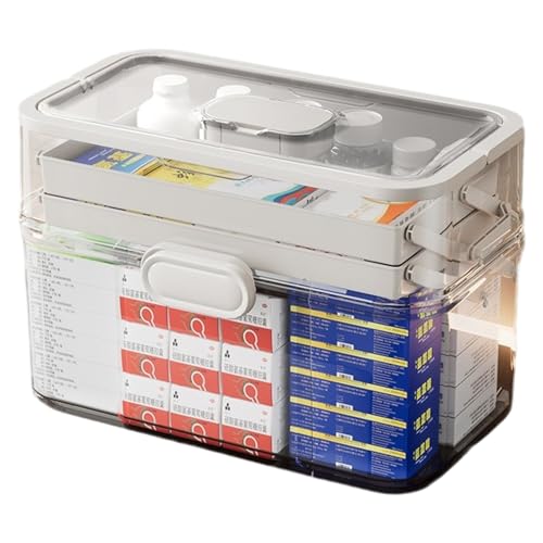 Kalastussaari Medicine Organizer, 11x7x6 3 Tier Faltbare klare Medizinspeicherbox mit Griff, feuchtigkeitssicherer Erste -Hilfe -Box für Familie, Zuhause, Reiseveranstalter von Kalastussaari