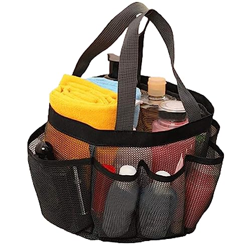 Kalastussaari Mesh Dusch Caddy Tragbarer Bad Organizer Leichtes Oxford-Stoff Dusche Caddy Schlafsaal mit 8-Tocket-vielseitiger Duschbeutel 22 x 22 x 22 cm Schwarz, Schlafsaal von Kalastussaari