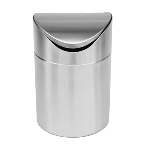 Kalastussaari Mini -Mülleimer, gebürstete Edelstahl -Arbeitsplatte Mülleimer, Desktop mit Schwungdeckel, einfach sauber für Heimbüro Küchentisch Desktop von Kalastussaari