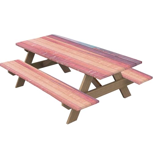 Picknicktischabdeckung mit Bankabdeckungen 3pcs/Set 72 x 30 Zoll Windschutz Picknicktisch Abdeckung Öl ＆ Wasserdichtes Rechteck Holz Getreide Outdoor Camping -Tischdecke Rot rot von Kalastussaari