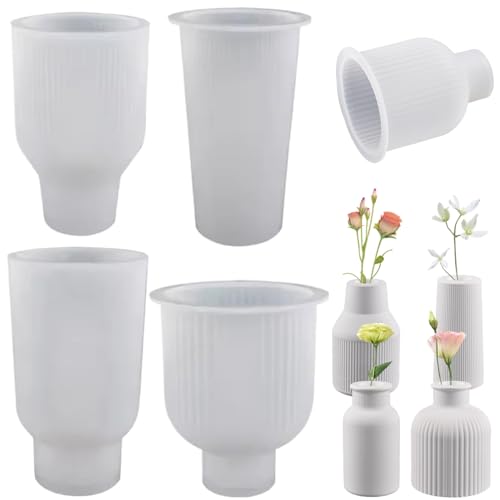 Vase -Form, 4pcs 4 Stile Silikonformen, leicht zu reinigende Gipsformen für DIY -Blumenvasen, Home Dekoration, Geschenke Vase -Form von Kalastussaari