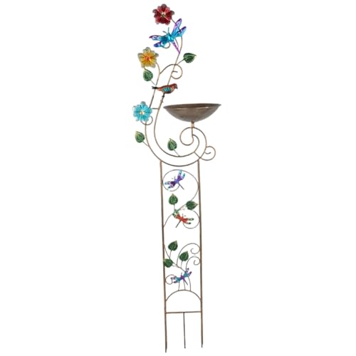 Vogelbad mit Gartenschnellen 2-in-1 Metall Vogelwasserfuttermittel mit Abnehmbarer Schüssel Retro kleine Gartenpflanze Unterstützung für Outdoor-Dokumentationen, Libelliefelder-Feeder Ständer von Kalastussaari