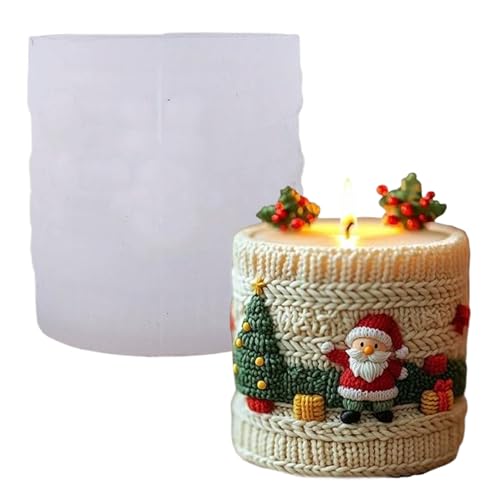 Weihnachtskerzenformen 3D, Strick Santa Zylinder Silikonformen für DIY Wachs Seifen Kuchenschokolade (Style1) von Kalastussaari
