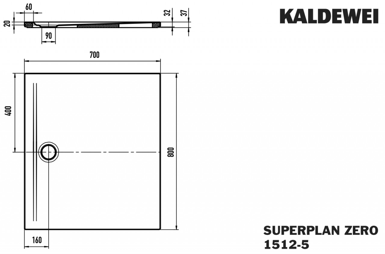 Kaldewei Duschwanne SUPERPLAN ZERO Mod.1512-5, 700 x 800, alpinweiß matt,SEC,Wt extrafl. 351247982711 von Kaldewei