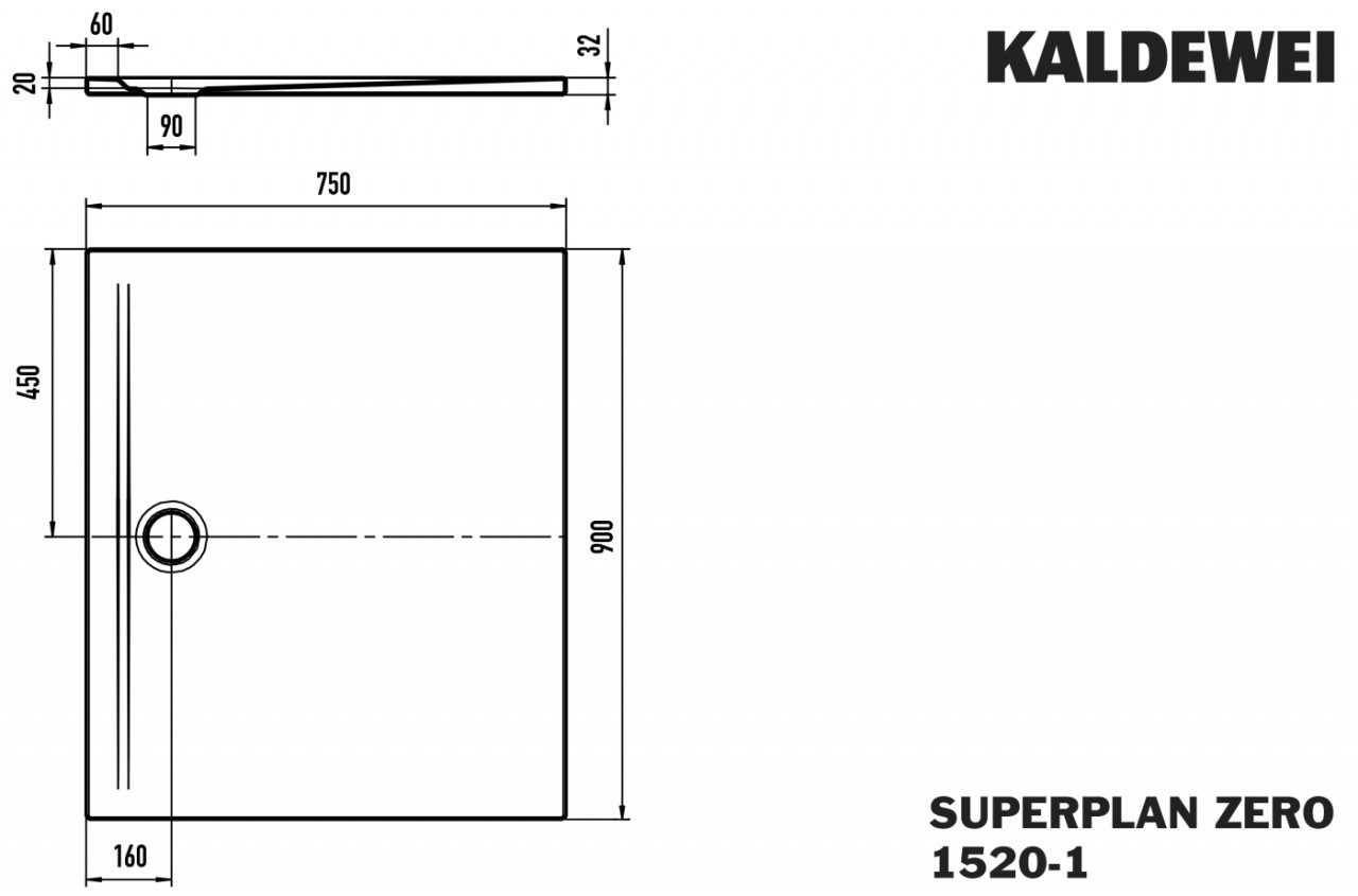 Kaldewei Duschwanne SUPERPLAN ZERO Mod.1520-1, 750 x 900, schwarz matt 100  352000010676 von Kaldewei