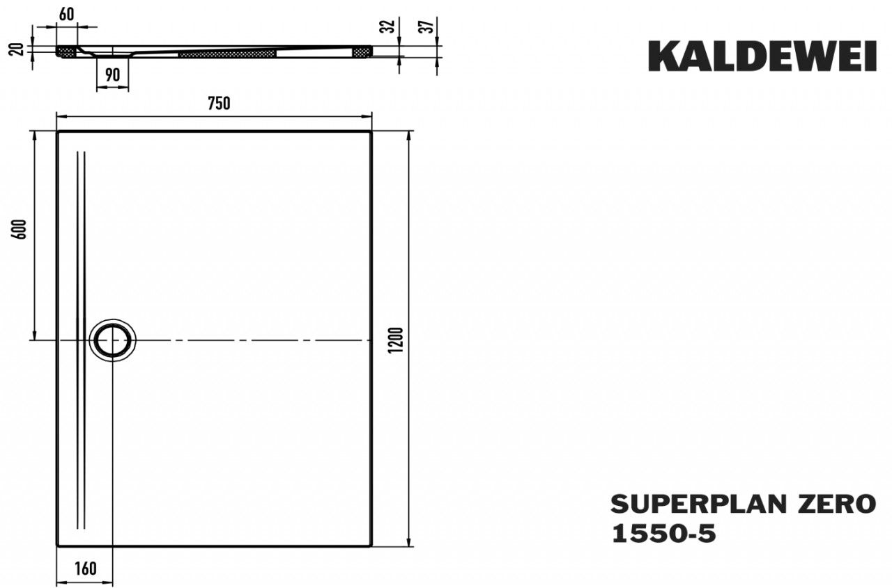 Kaldewei Duschwanne SUPERPLAN ZERO Mod.1550-5, 750 x 1200, sm100,PEFF,Wt extrafl. 355047983676 von Kaldewei
