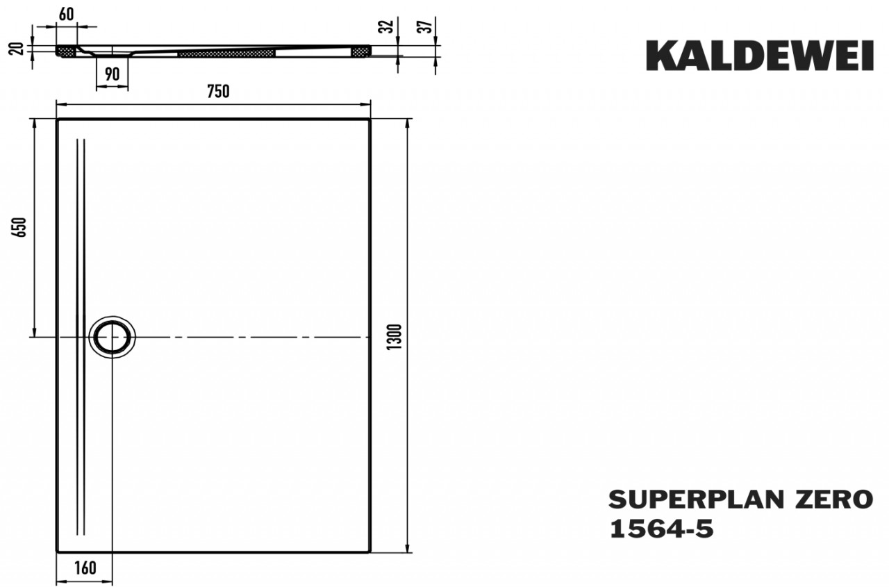 Kaldewei Duschwanne SUPERPLAN ZERO Mod.1564-5, 750 x 1300, sm100,Wt extrafl. 356447980676 von Kaldewei