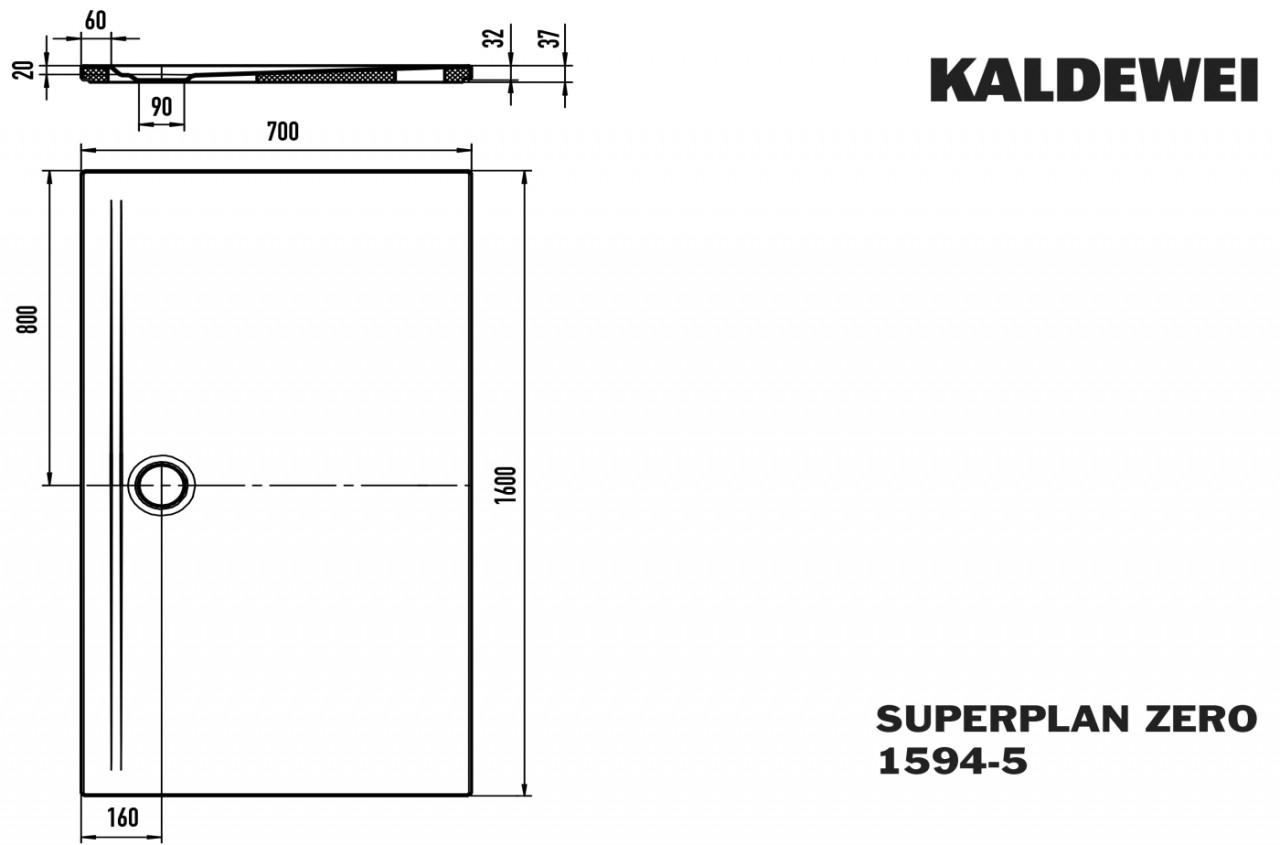 Kaldewei Duschwanne SUPERPLAN ZERO Mod.1594-5, 700 x 1600, sm100,PEFF,Wt extrafl. 359447983676 von Kaldewei