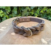Lederhundehalsband Braun/Grau Geflochten, Halsband Hund, Hundehalsband, Lederhalsband, Hundeleine, Hundezubehör von KaleoHundeleinen