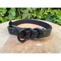 Lederhundehalsband Schwarz Geflochten, Halsband Hund, Hundehalsband, Lederhalsband, Hundeleine, Hundezubehör von KaleoHundeleinen