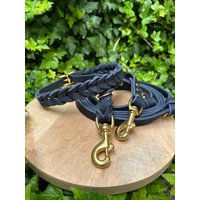 Set Lederhundeleine Blau/Gold, Lederhundehalsband Lederleine & Halsband, Geflochten, Hundeleine, Hundehalsband, Halsband Hund von KaleoHundeleinen