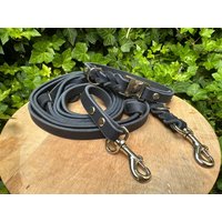 Set Lederhundeleine Blau/Silber, Lederhundehalsband Lederleine & Halsband, Geflochten, Hundeleine, Hundehalsband, Halsband Hund von KaleoHundeleinen