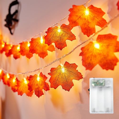 Kaleora Herbst Lichterkette, 3M 20 LED Ahornbältter Lichterketten Batteriebetrieben, Ahornblatt Girlande Lichterkette für Halloween Herbstdeko Weihnachtsdeko Erntedankfest von Kaleora