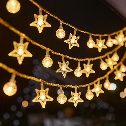 Kaleora LED Lichterkette mit Sternen und Kugeln, 3 Meter, 20 LEDs, Batteriebetrieben, Warmweiß von Kaleora